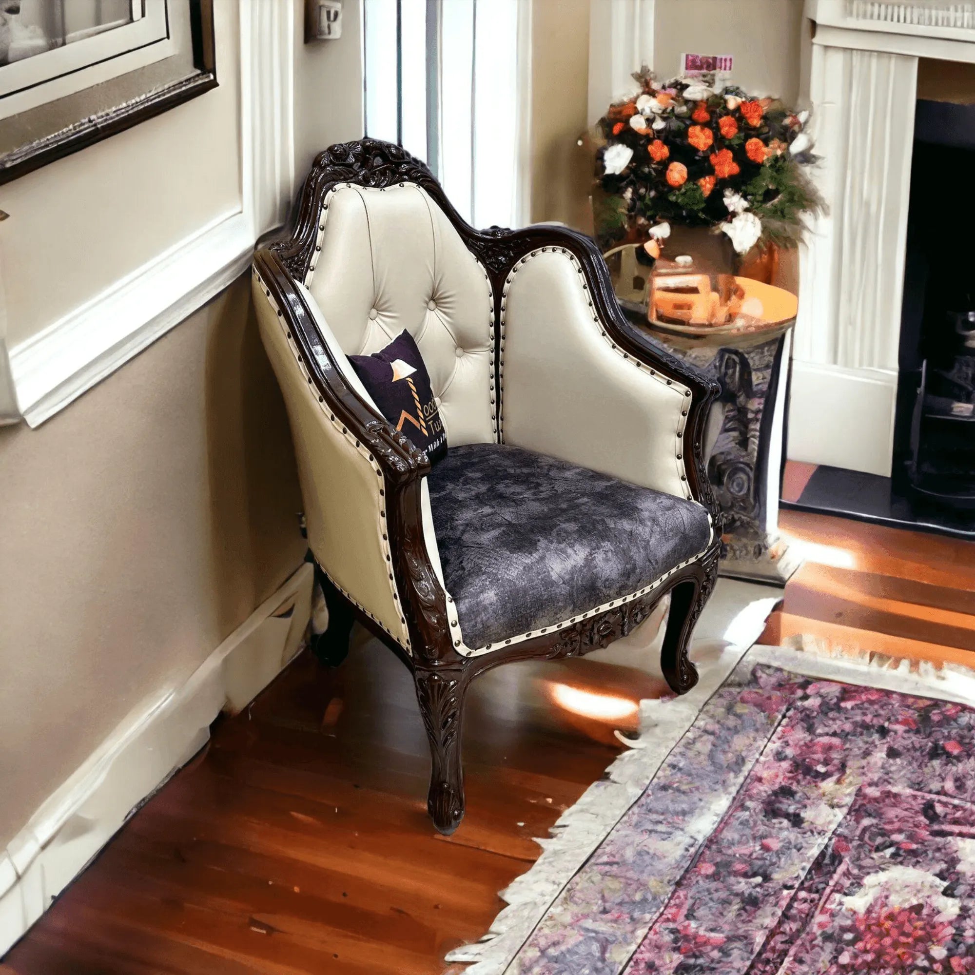 Wooden Twist Hand Carved Baroque Style Sofa Chair