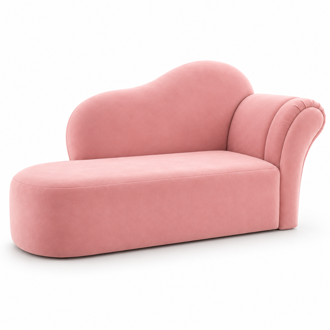 Wooden Twist Princess Velvet Kids Chaise Sofa Pink – Angle View