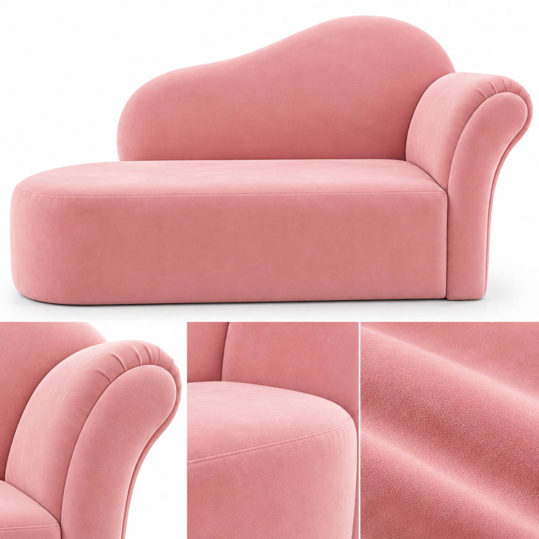 Wooden Twist Princess Velvet Kids Chaise Sofa Pink – Close-Up Details