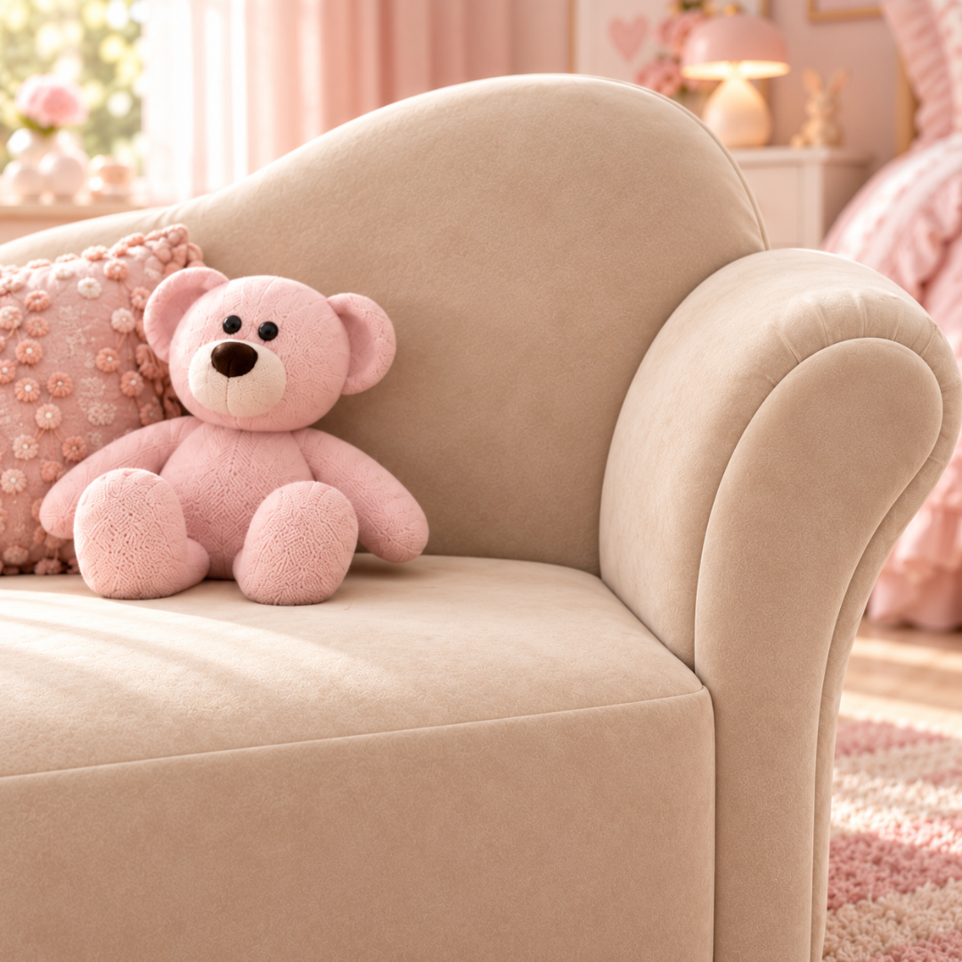 Wooden Twist Princess Velvet Kids Chaise Sofa Beige – Close-Up