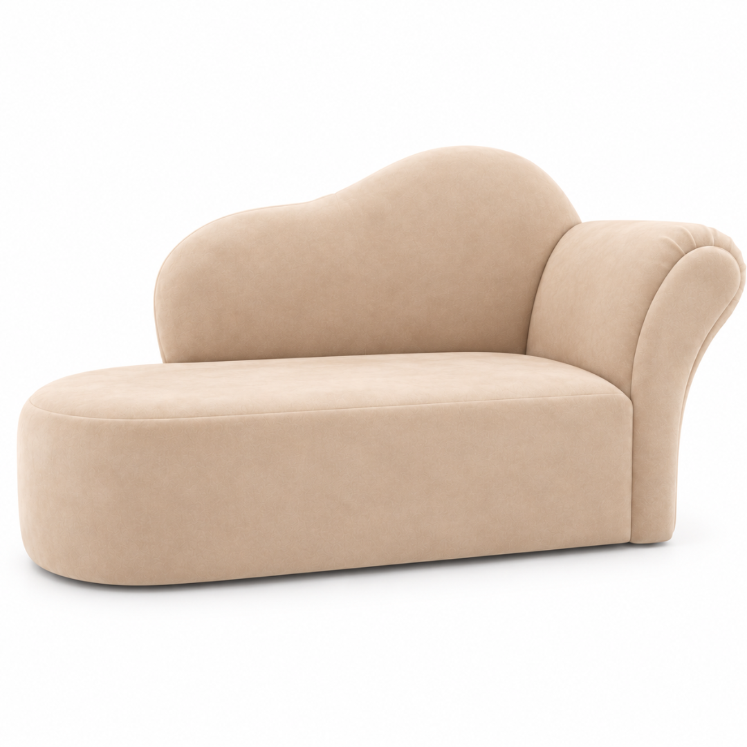 Wooden Twist Princess Velvet Kids Chaise Sofa Beige – Front View