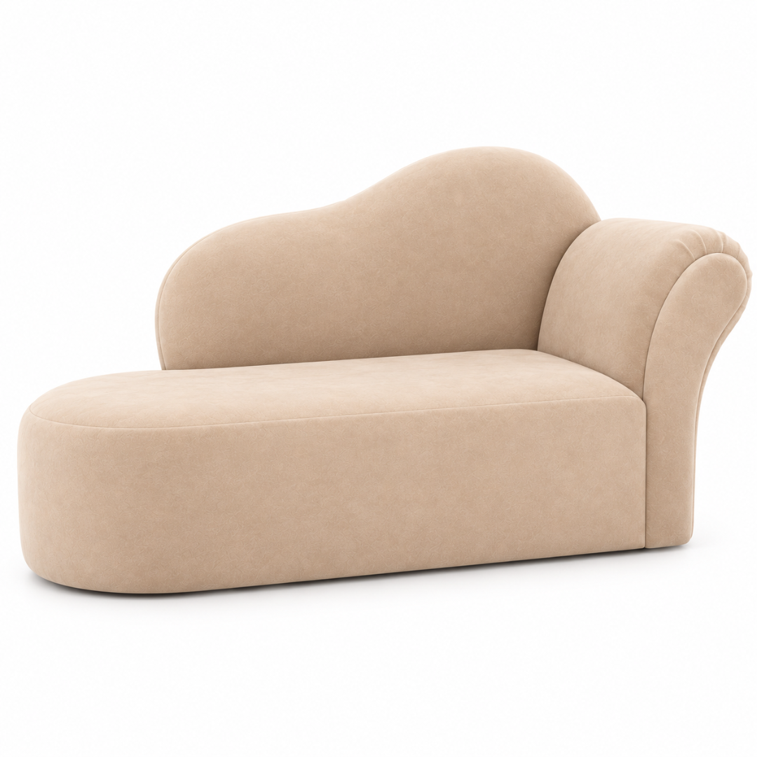 Wooden Twist Princess Velvet Kids Chaise Sofa Beige – Angle View