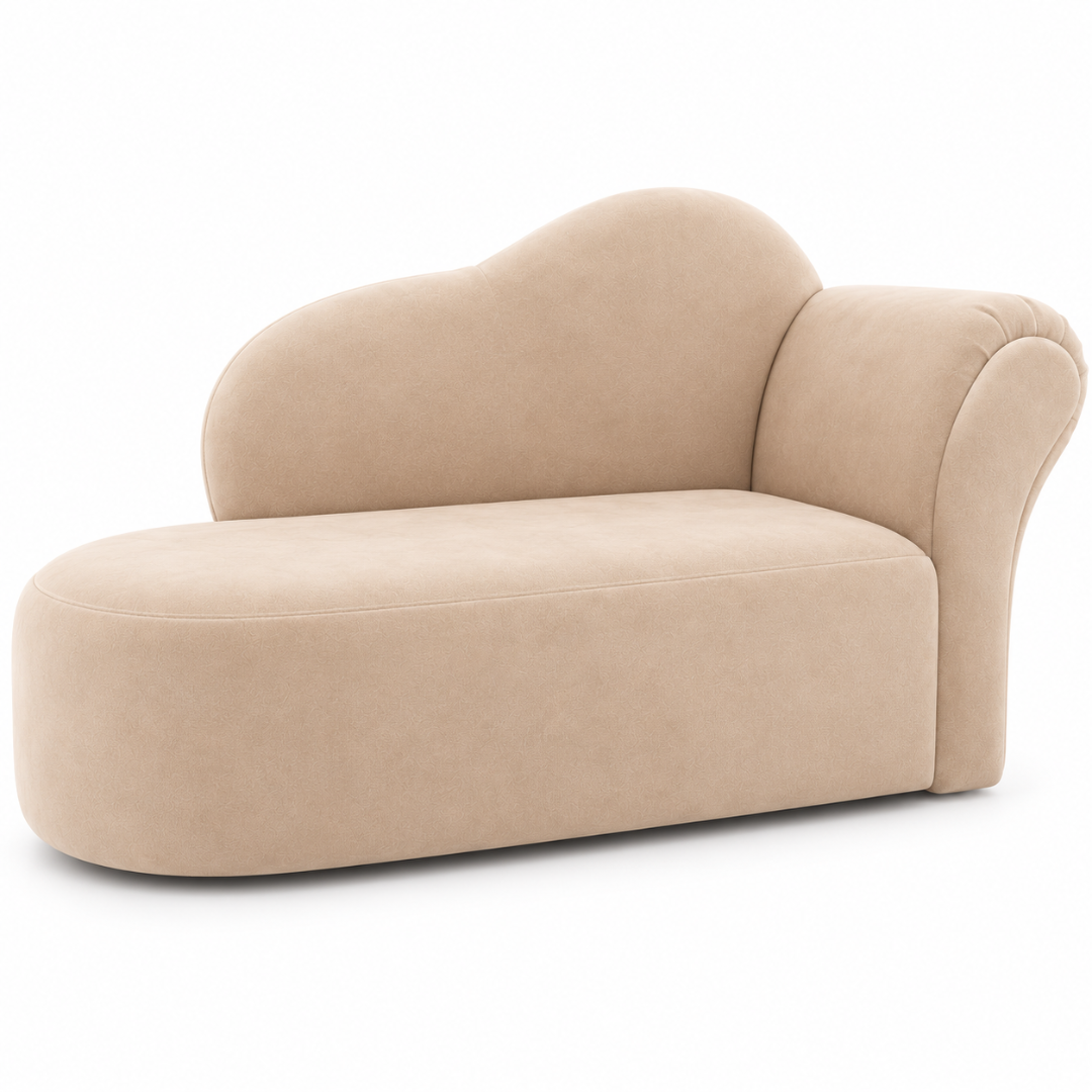 Wooden Twist Princess Velvet Kids Chaise Sofa Beige – Side View