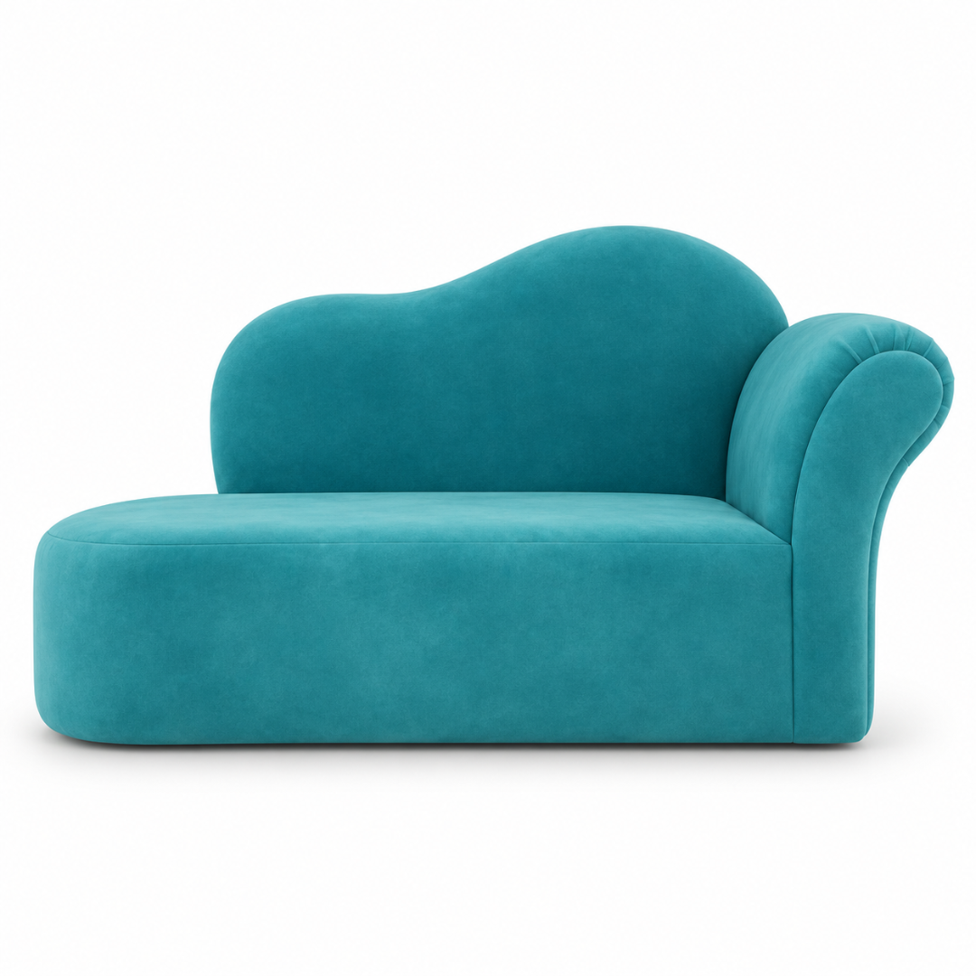 Wooden Twist Princess Velvet Kids Chaise Sofa Sky Blue – Front View