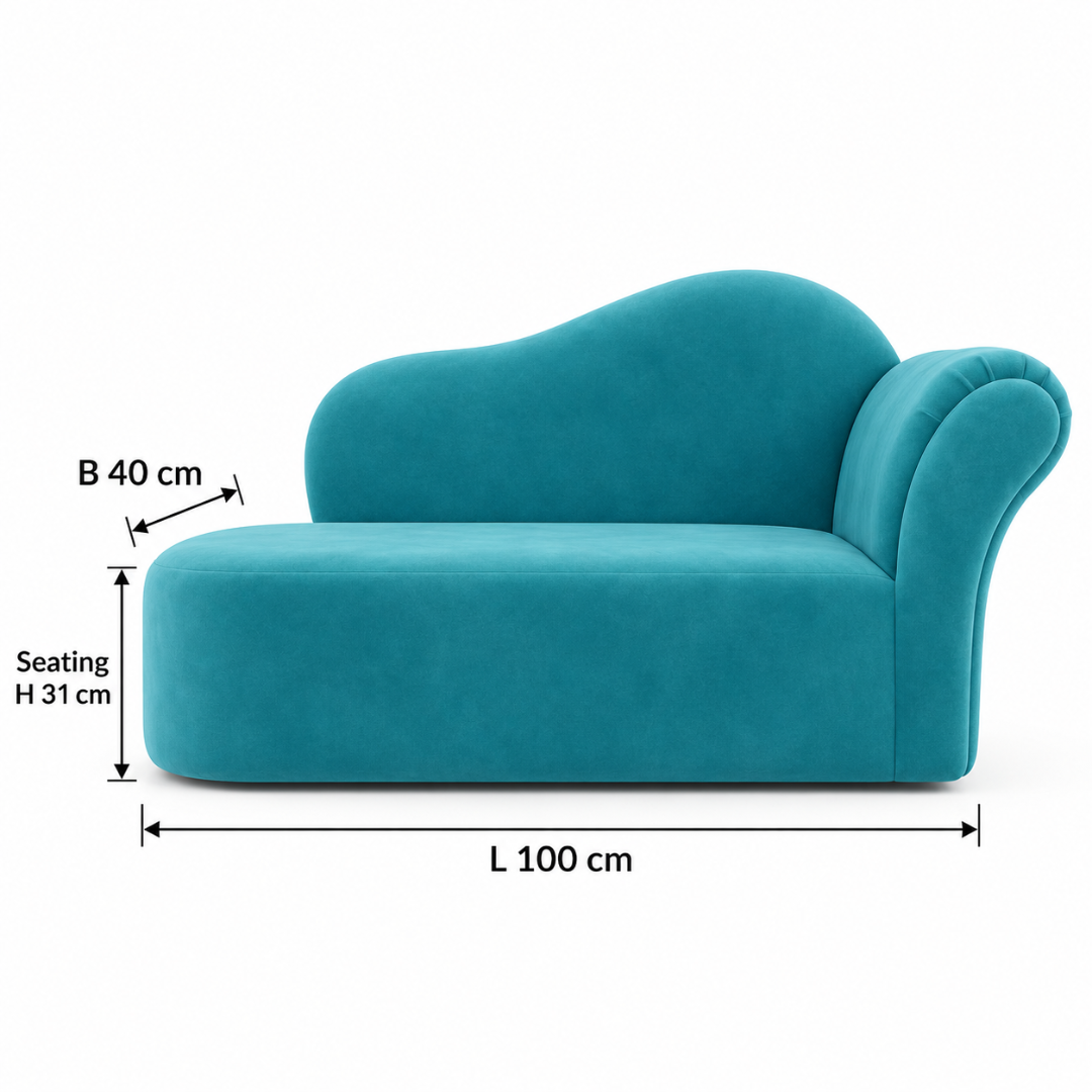 Wooden Twist Princess Velvet Kids Chaise Sofa Sky Blue – Dimensions L 100 x W 40 cm