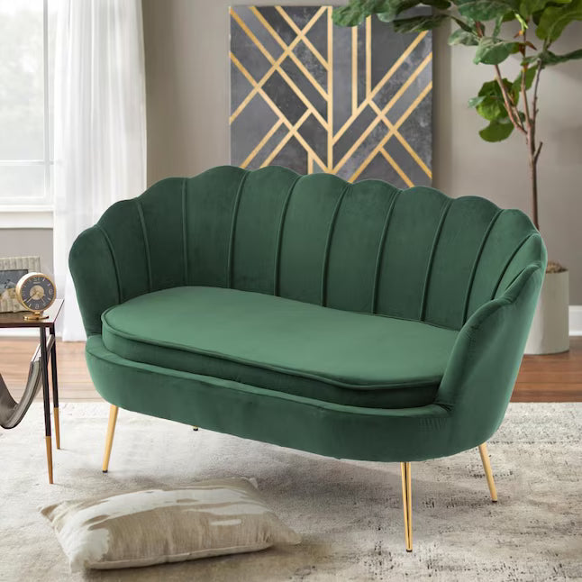 Wooden Twist Terciopelo Flared Arm Solid Wood Metal Legs Velvet Fabric Loveseat Modern Chaise Lounge
