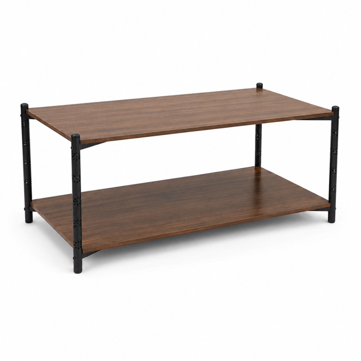 angled product view on white background showing 2-tier shelf and metal frame