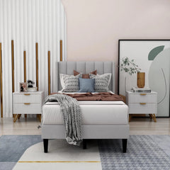 Velvet Bed with Soft Linen Wingback Headboard