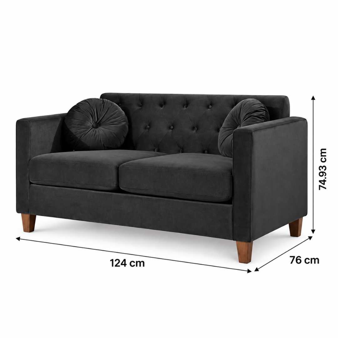 Wooden Twist Velvet Square Arm Loveseat 2 Seater Sofa Black – Dimensions 124 x 76 x 74.93 cm