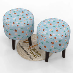 Wooden Twist Harlequin Puffy Ottoman Stool For Living Room ( Set of 2 ) - Wooden Twist UAE