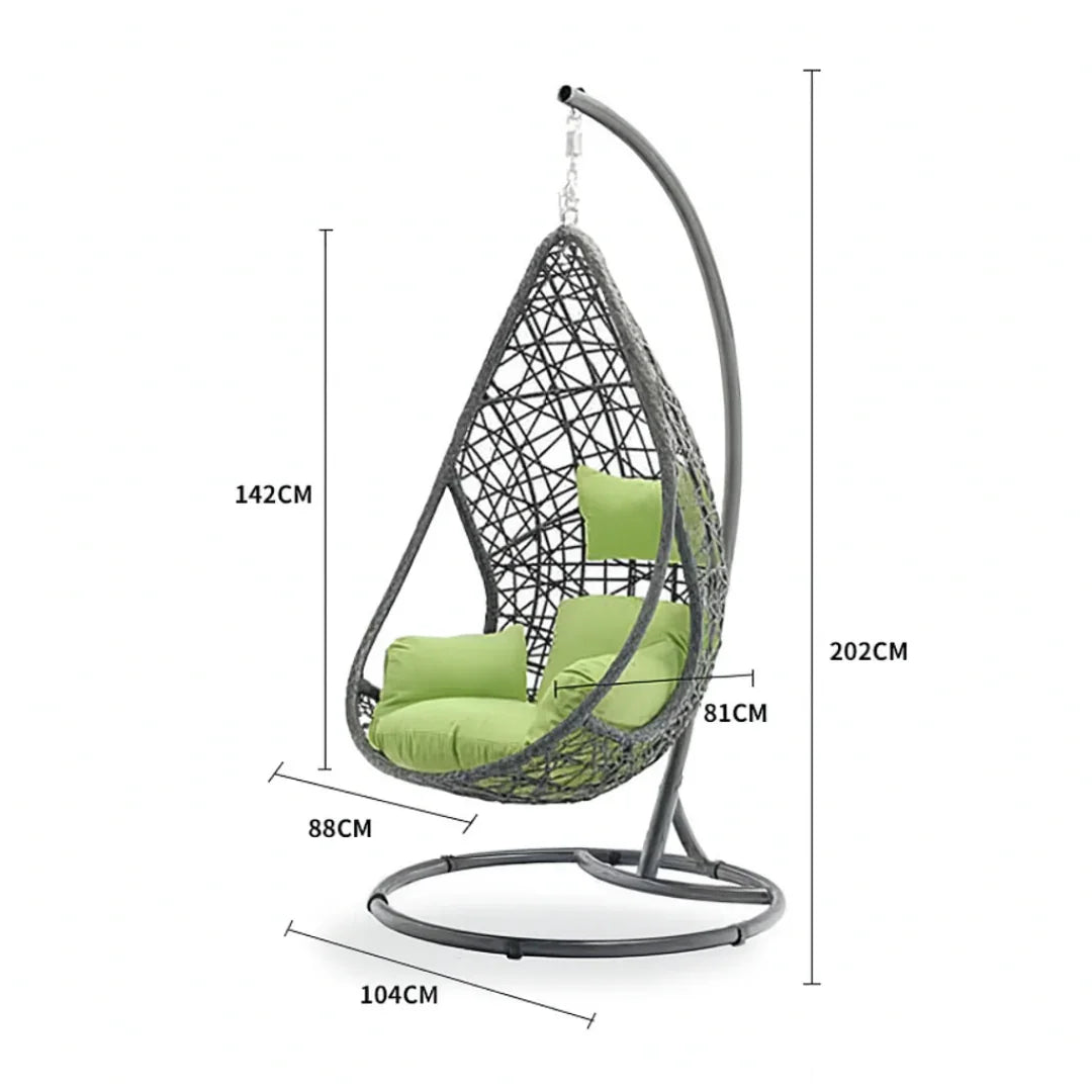 Wooden Twist Waterdrop Waterproof Rattan Outdoor Hanging Egg Swing Chair with Stand & Breathable Cushion