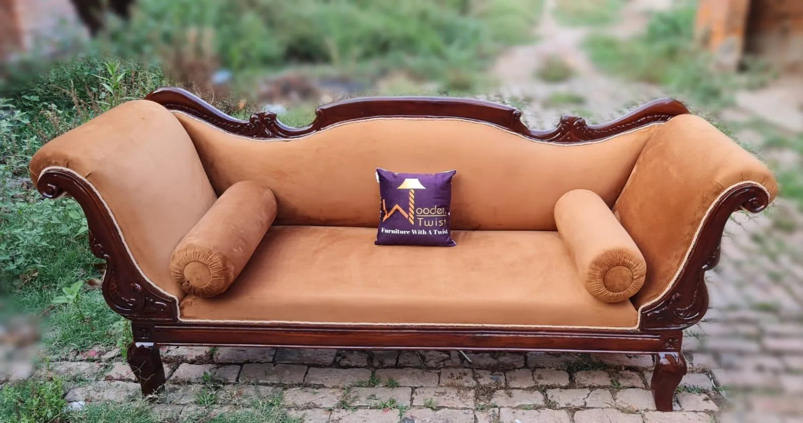 Wooden Handicraft Couch for Living Room in Stylish Look Chaise Lounge (Brown Walnut) - Wooden Twist UAE