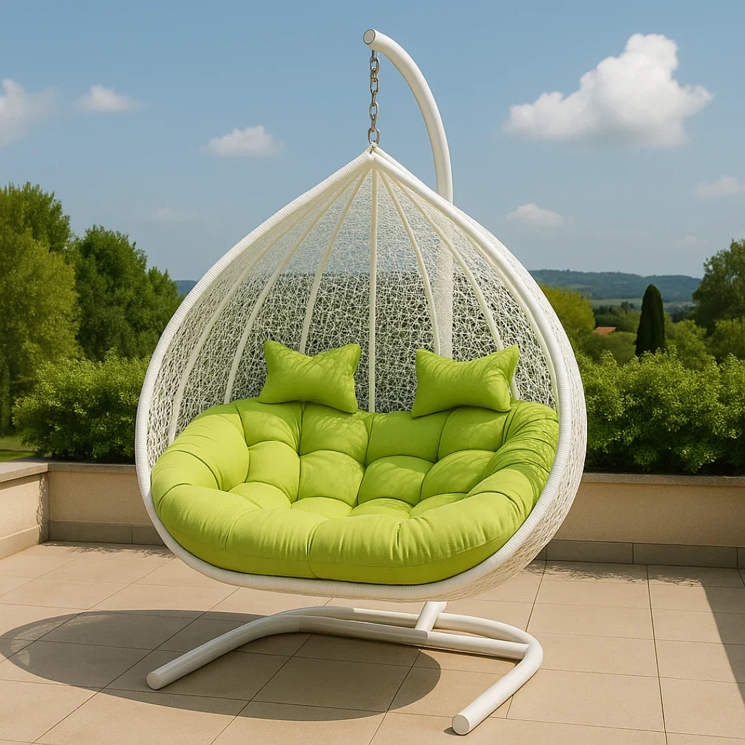 Wooden Twist Hanging Egg Swing Chair with Stand Egg Chair Wicker Indoor Outdoor Hammock Egg Chair with Cushions 550lbs for Patio, Bedroom, Garden and Balcony (White)