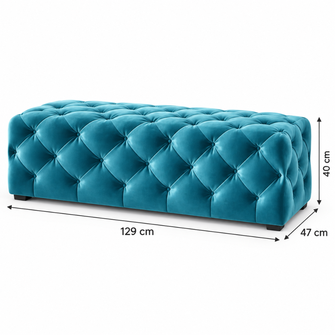 Wooden Twist blue tufted velvet bench – dimensions 129 x 47 x 40 cm