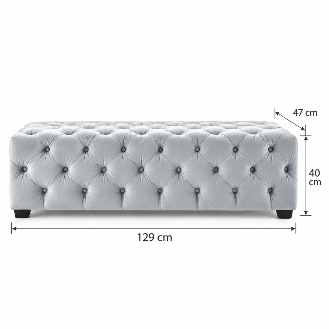 Wooden Twist light grey tufted velvet bench – dimensions 129 x 47 x 40 cm