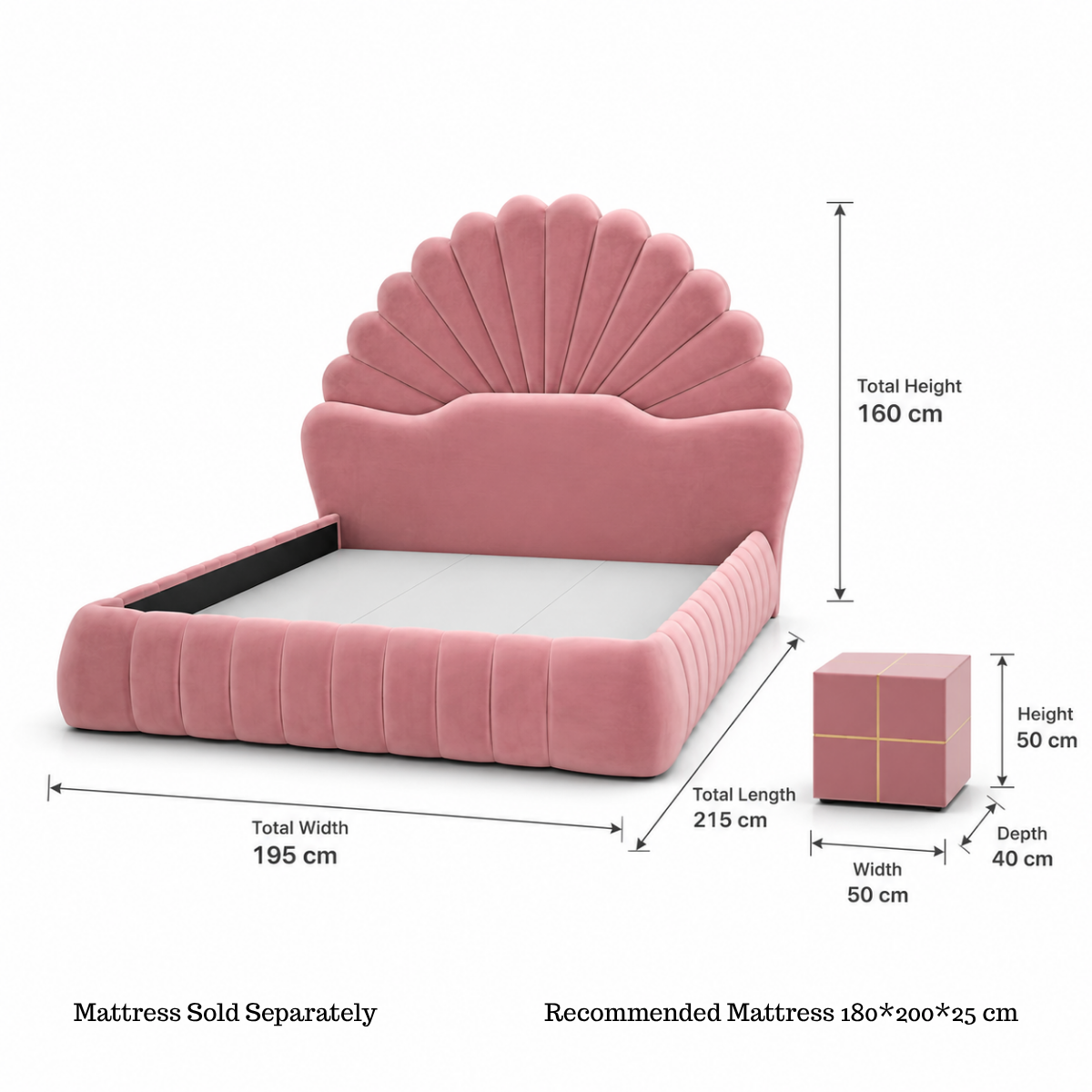 Amara Shell Luxe Pink Velvet Upholstered Bed