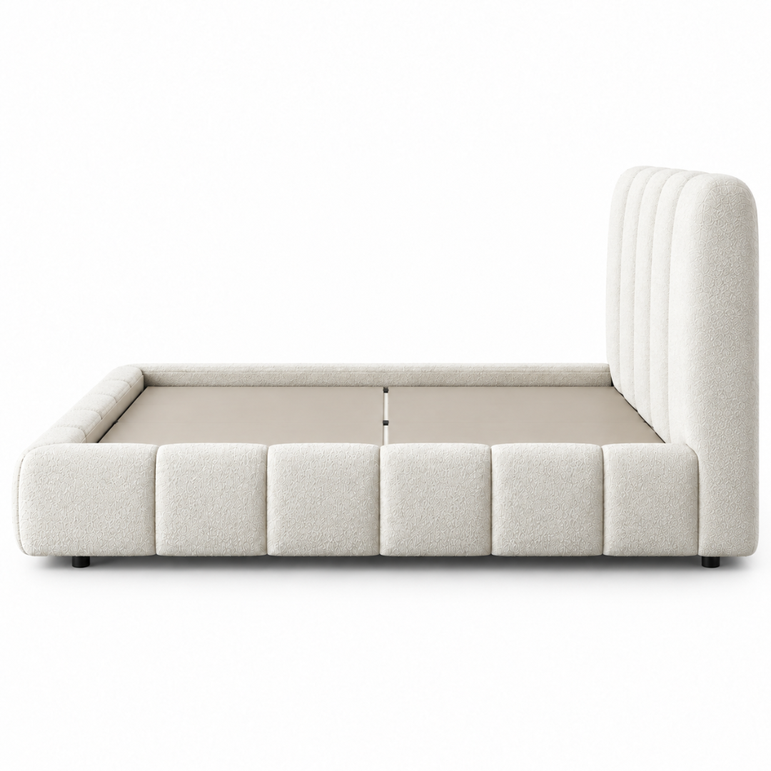 Wooden Twist Awf Tufted Boucle Bed White – Side View of Bed Frame