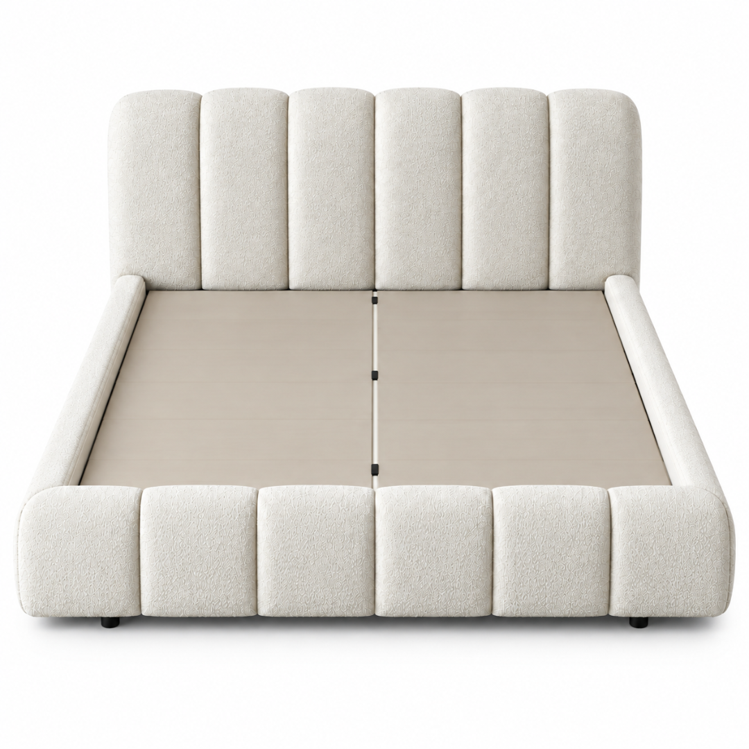 Wooden Twist Awf Tufted Boucle Bed White – Front View of Bed Frame
