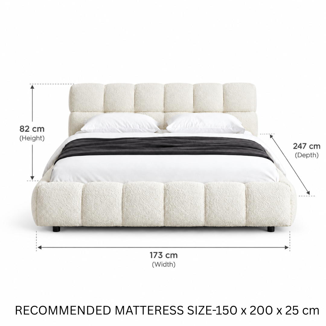 Wooden Twist Awf Tufted Boucle Bed White – Queen 150 x 200 cm Dimensions 173 x 247 x 82 cm