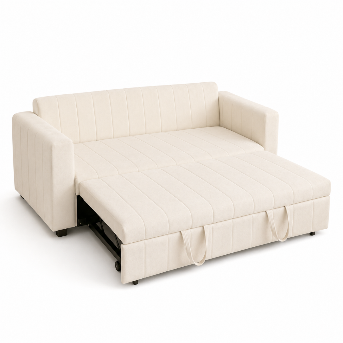 Wooden Twist Serene Bouclé Channel Tufted Convertible Sofa Bed with Pull-Out Sleeper | 2-Seater Sleeper Sofa for Living Room & Guest Room
