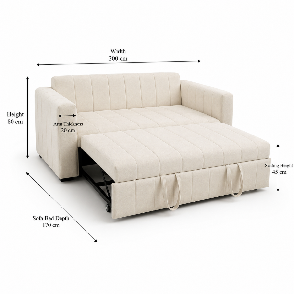 Wooden Twist Serene Bouclé Channel Tufted Convertible Sofa Bed with Pull-Out Sleeper | 2-Seater Sleeper Sofa for Living Room & Guest Room