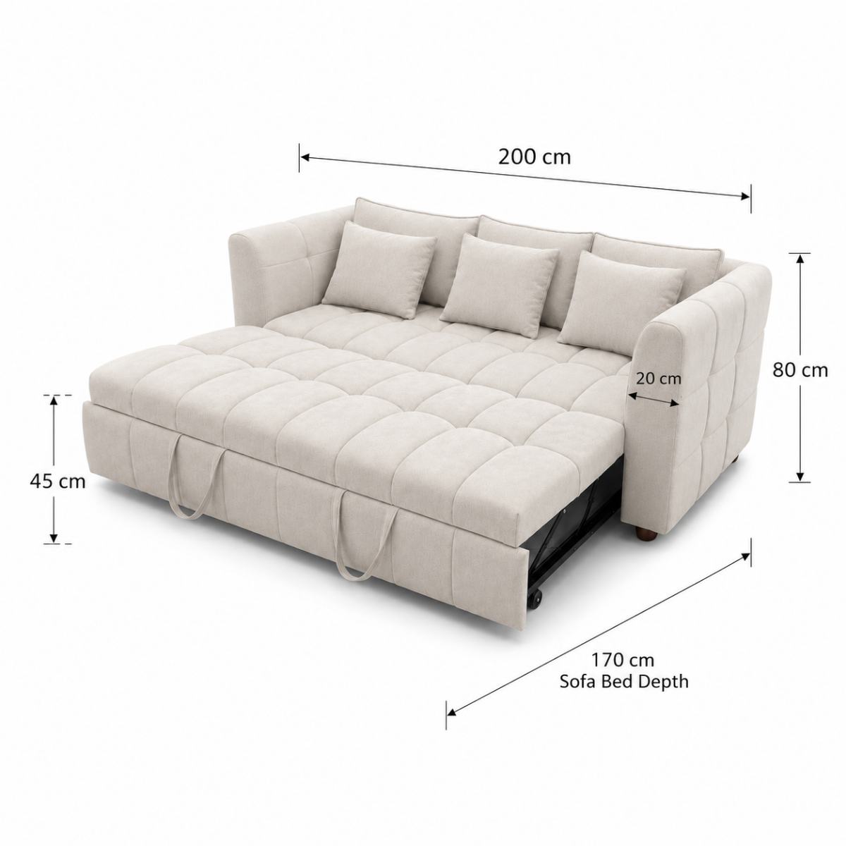 Wooden Twist Bliss Bouclé Convertible Sofa Bed with Pull-Out Sleeper | Deep Tufted Comfort | Living Room & Guest Room