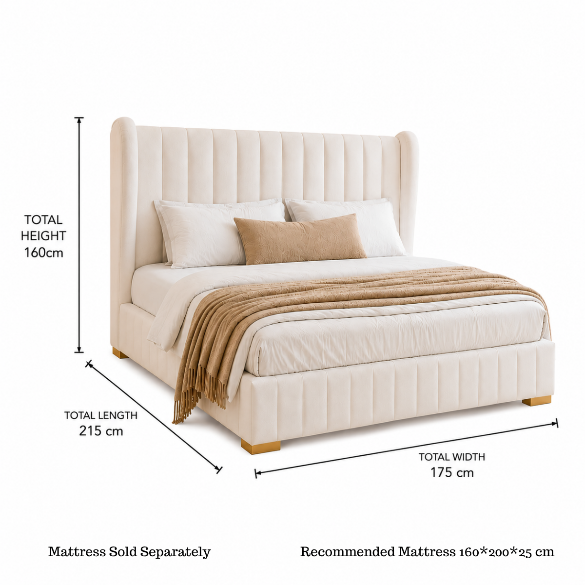 Buoyant Floating Wingback Velvet Upholstered Luxury Bed