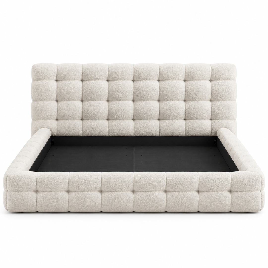 Wooden Twist Elegance Chunky Tufted Boucle Bed Beige – frame front view