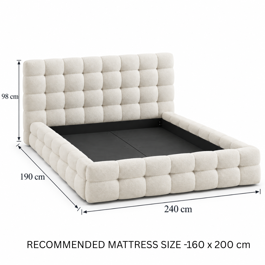 Wooden Twist Elegance Chunky Tufted Boucle Bed Beige – Queen 160 dimensions 190 x 240 x 98 cm