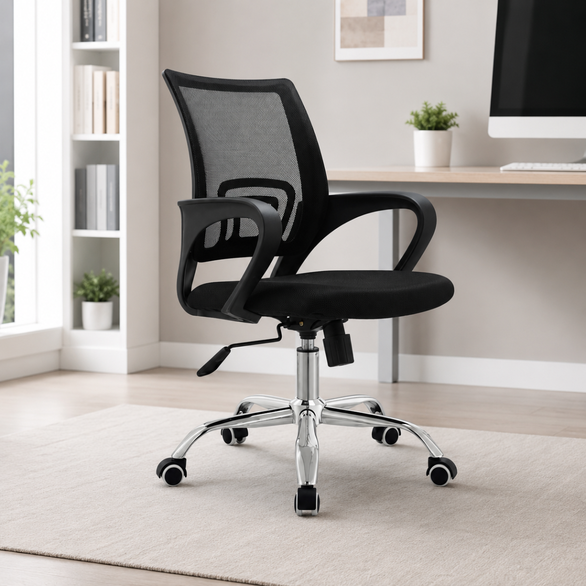 Wooden Twist Ergonomic Black Mesh Office Chair with Chrome Base & Tilt Function