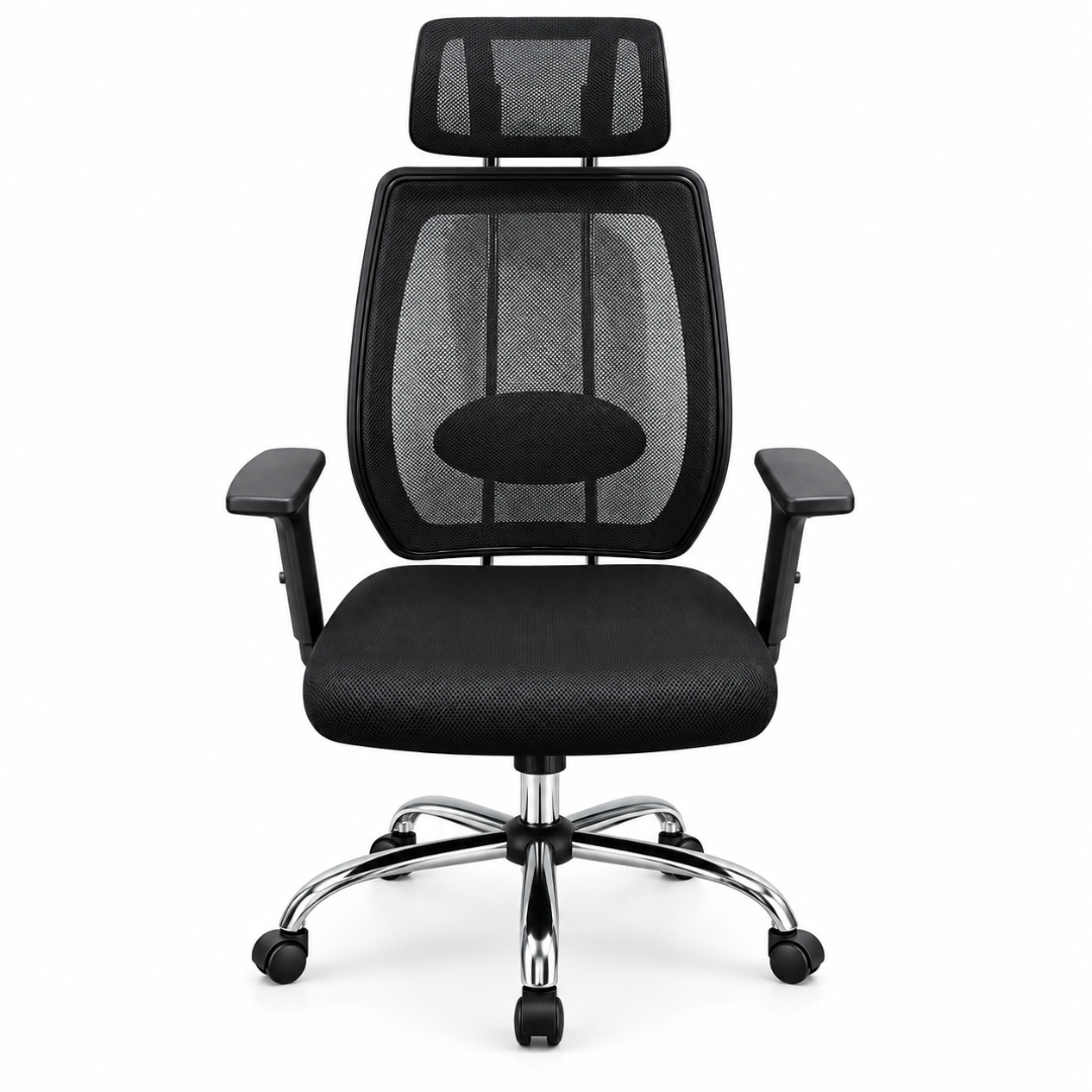 Wooden Twist Ventra High Back Mesh Office Chair Black – Front View