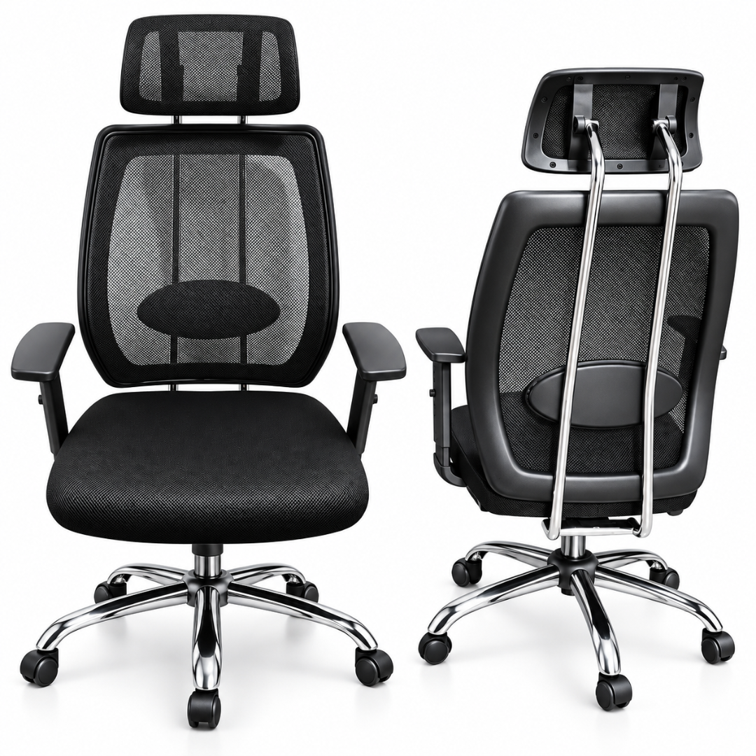 Wooden Twist Ventra High Back Mesh Office Chair Black – Front and Back View