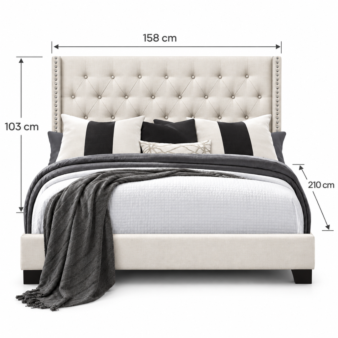 Wooden Twist Glory Wingback Button Tufted Bed Beige – Queen 150 x 200 cm Dimensions 158 x 210 x 103 cm