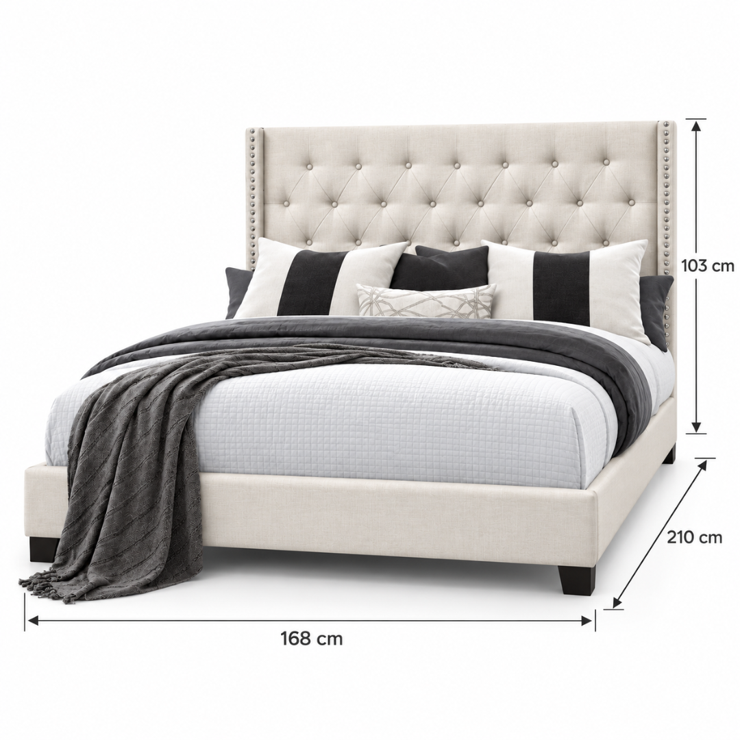 Wooden Twist Glory Wingback Button Tufted Bed Beige – Queen 160 x 200 cm Dimensions 168 x 210 x 103 cm