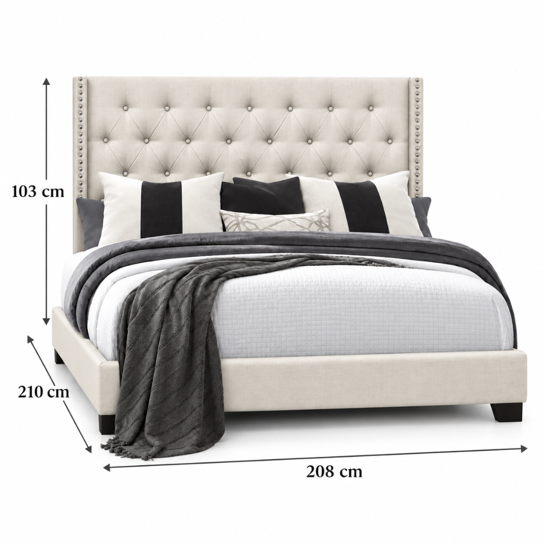 Wooden Twist Glory Wingback Button Tufted Bed Beige – Super King 200 x 200 cm Dimensions 208 x 210 x 103 cm