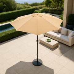 مظلة خارجية دائرية خشبية ملتوية بشريط فيلكرو مع مقبض دوار مقاومة للأشعة فوق البنفسجية للفناء والحديقة وخدمة صف السيارات