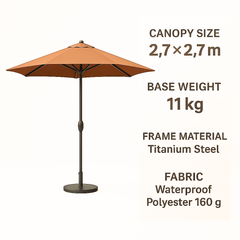 مظلة خارجية دائرية خشبية ملتوية بشريط فيلكرو مع مقبض دوار مقاومة للأشعة فوق البنفسجية للفناء والحديقة وخدمة صف السيارات