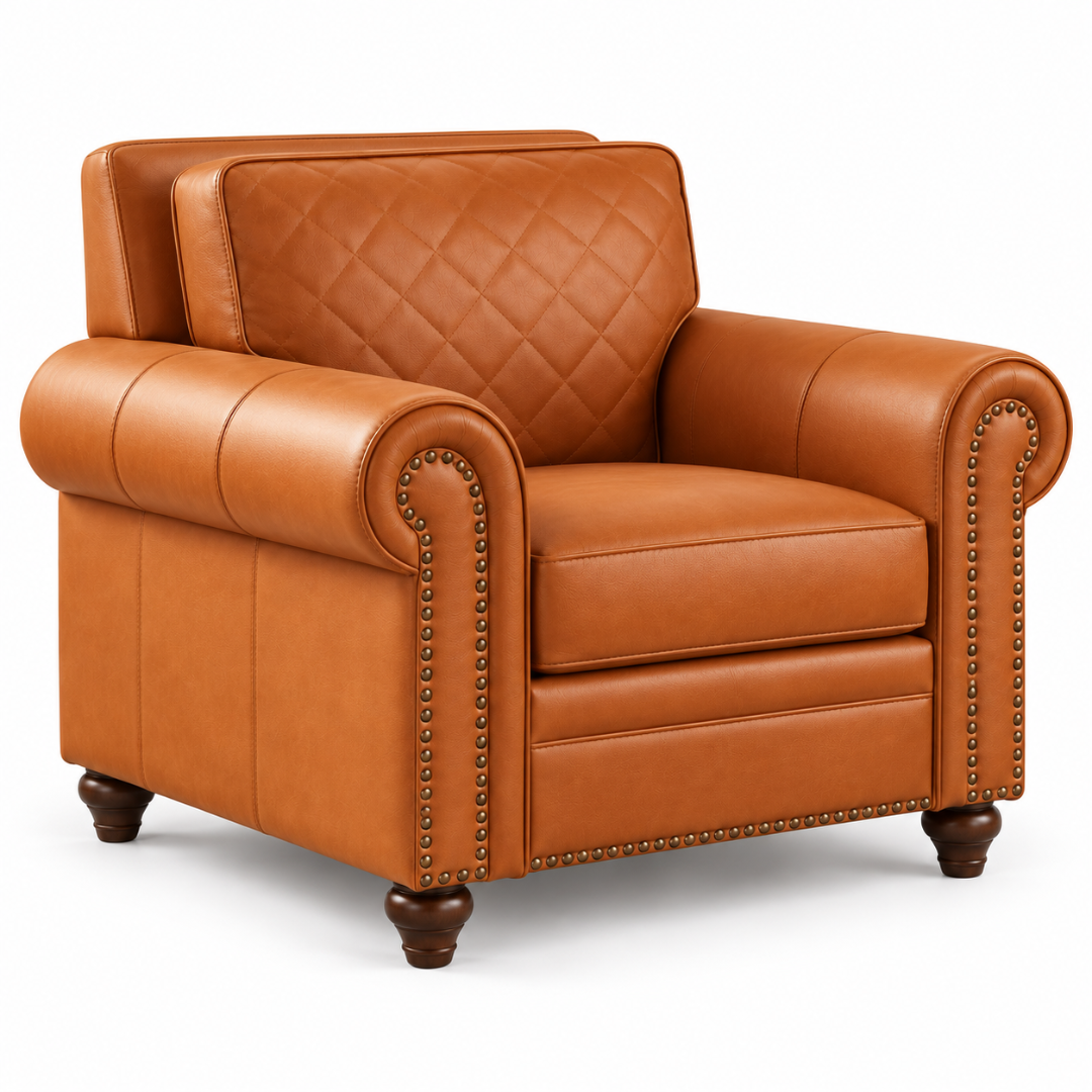 Wooden Twist Grace Quilted Brown Armchair – Angle View