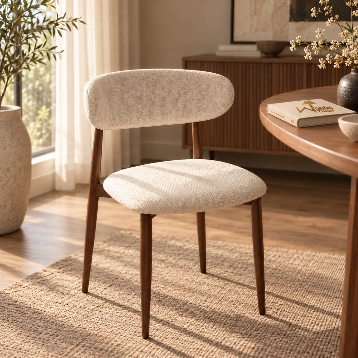 Wooden Twist Liora Luxe Curved Back Dining Chair in a modern dining room setting
