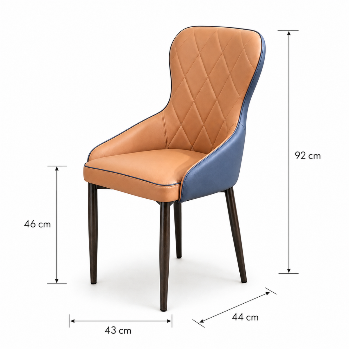 Wooden Twist Dual-Tone Diamond Quilted PU Leather Dining Chair with Ergonomic Curved Backrest