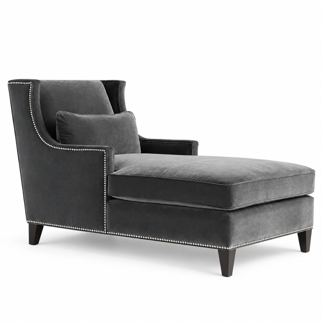 Wooden Twist Majestic Wingback Velvet Chaise Lounge Grey – Side Angle View