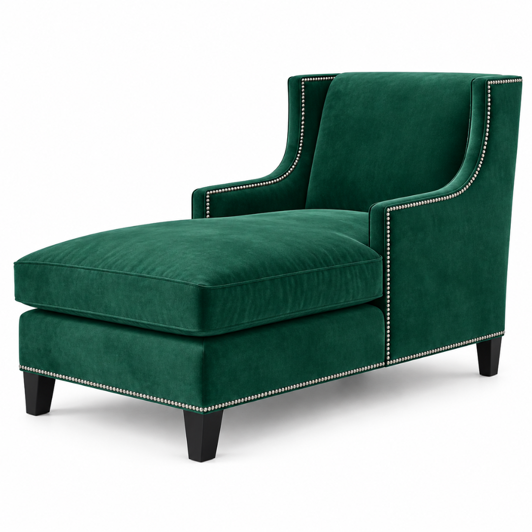 Wooden Twist Majestic Wingback Velvet Chaise Lounge Green – Angle View