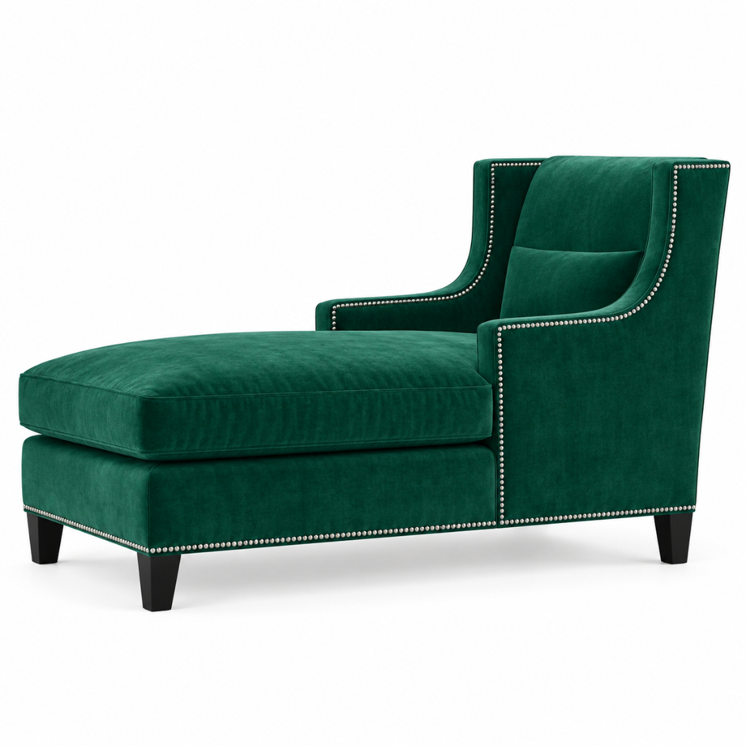 Wooden Twist Majestic Wingback Velvet Chaise Lounge Green – Front Angle View