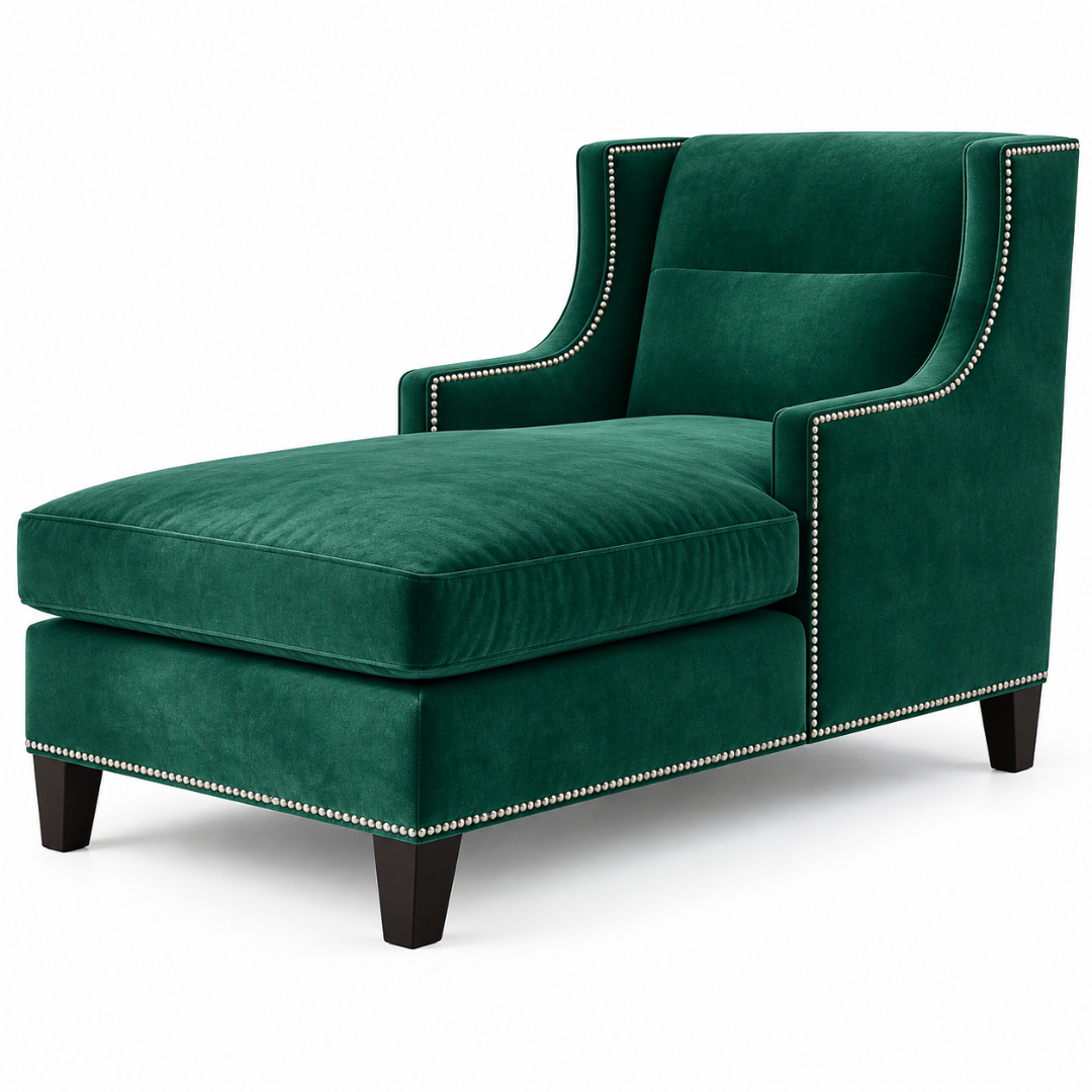 Wooden Twist Majestic Wingback Velvet Chaise Lounge Green – Side Angle View