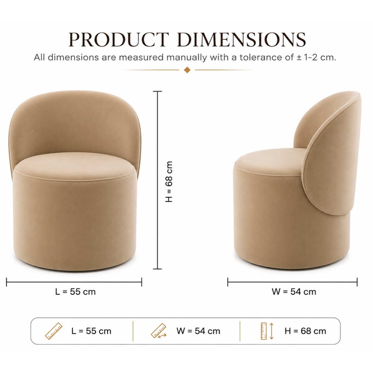 Wooden Twist Luxe Round Velvet Accent Chair with Ergonomic Curved Backrest – Living Room, Bedroom & Lounge