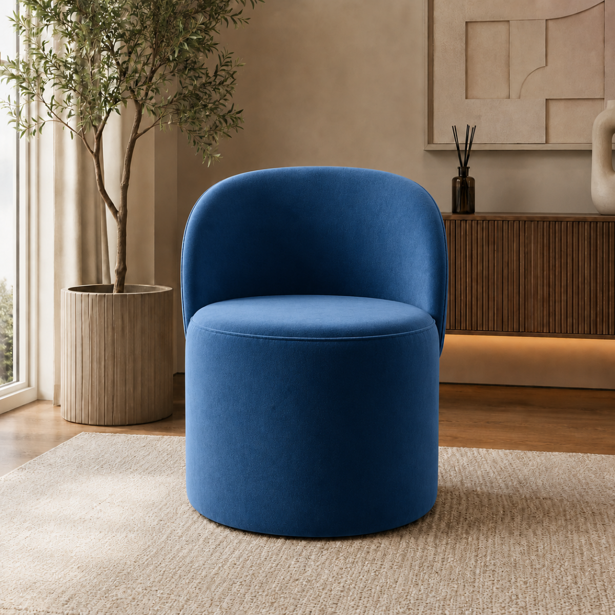 Wooden Twist Luxe Round Velvet Accent Chair with Ergonomic Curved Backrest – Living Room, Bedroom & Lounge
