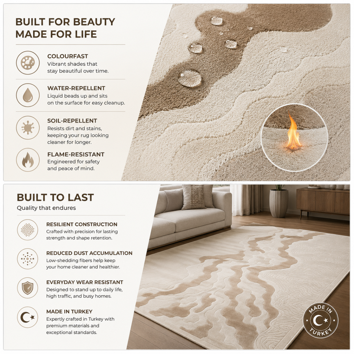 Wooden Twist modern abstract Turkish area rug Beige 200x300cm - studio flat lay view