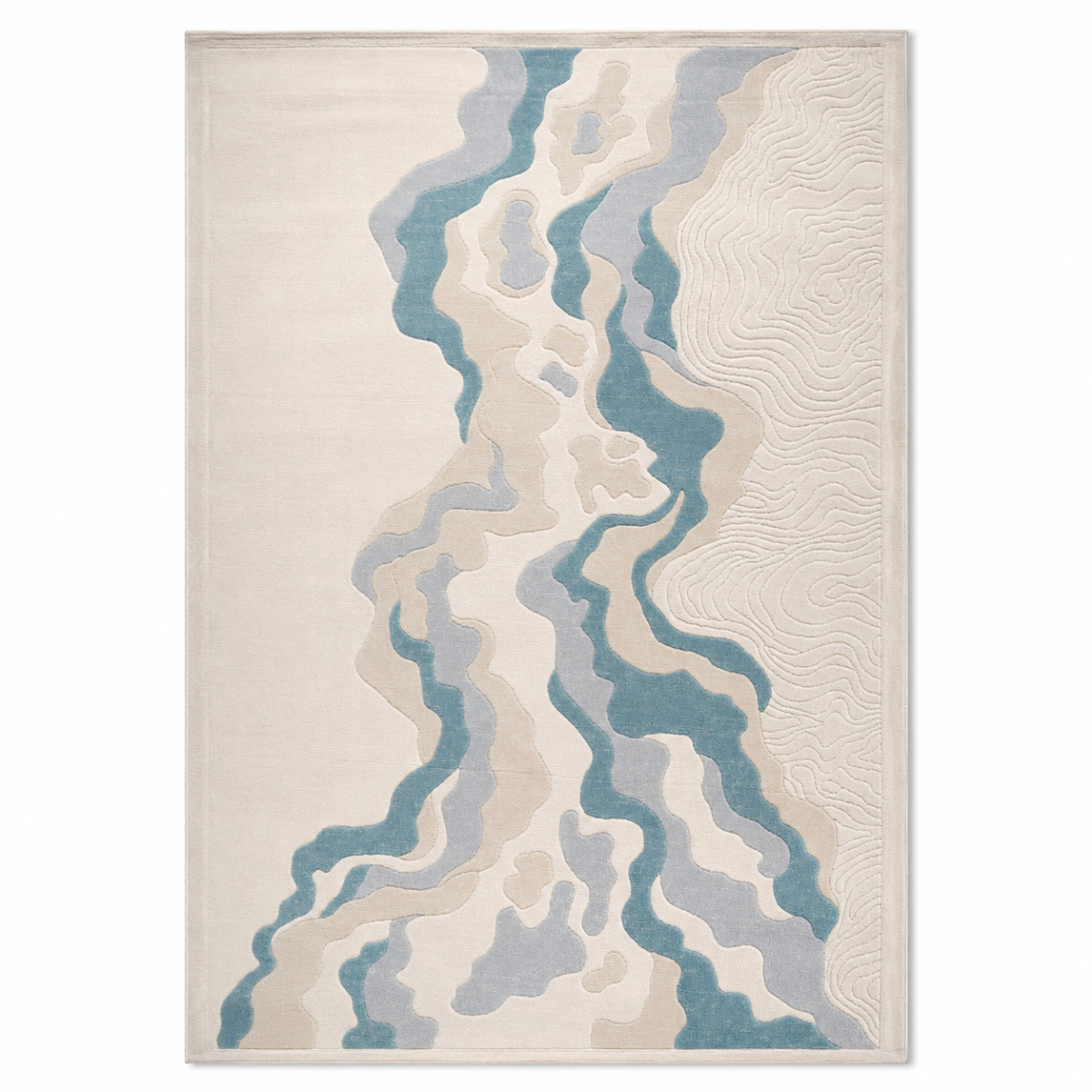 Wooden Twist modern abstract Turkish area rug Cream & Blue 200x300cm on white background