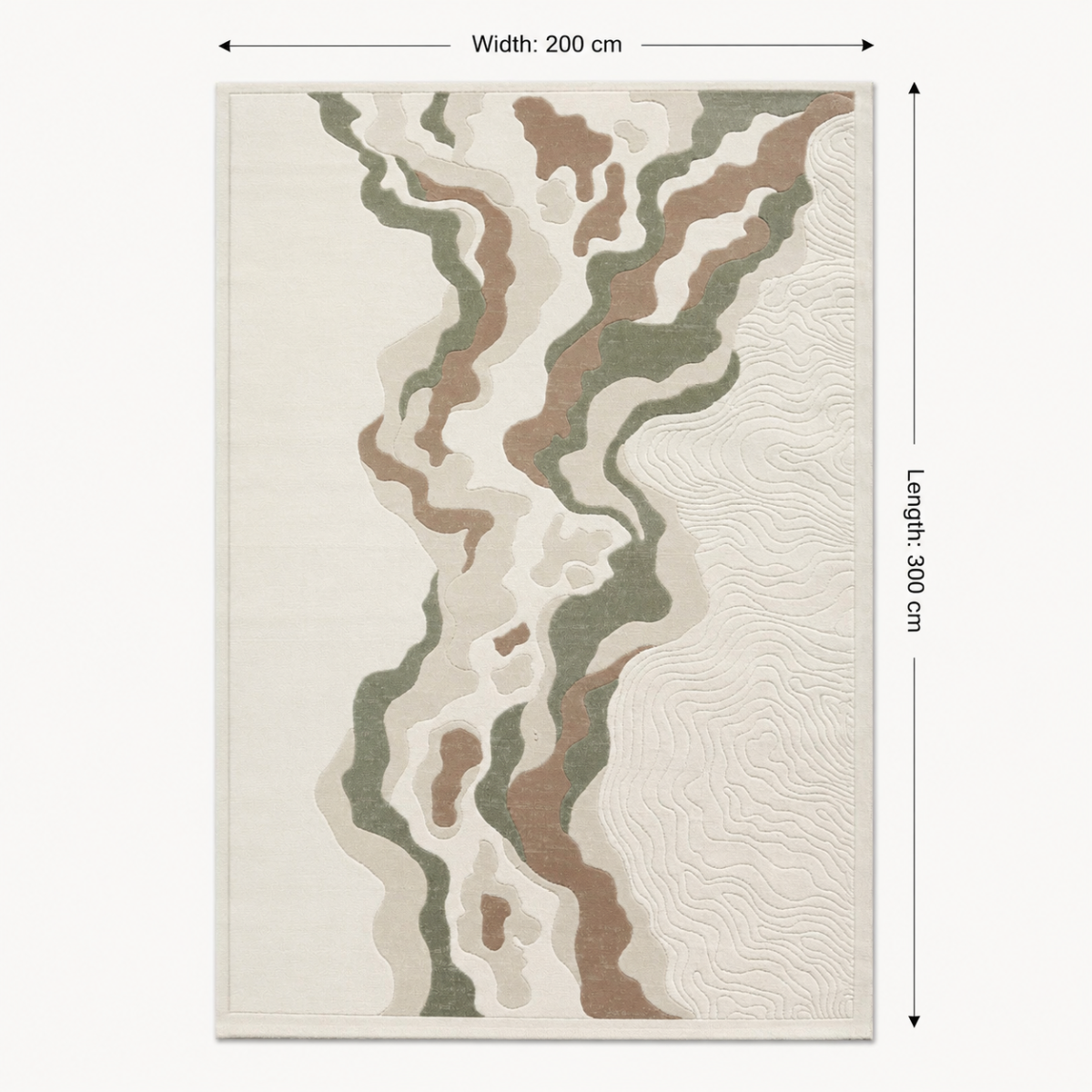 Wooden Twist Turkish area rug dimensions - 300cm length x 200cm width