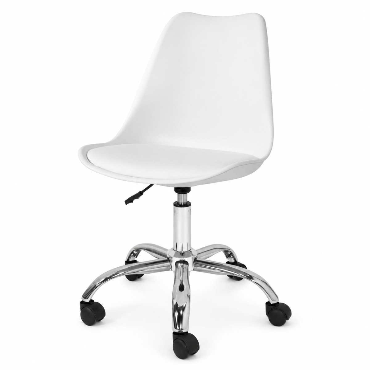 Wooden Twist white height-adjustable swivel office chair on white background